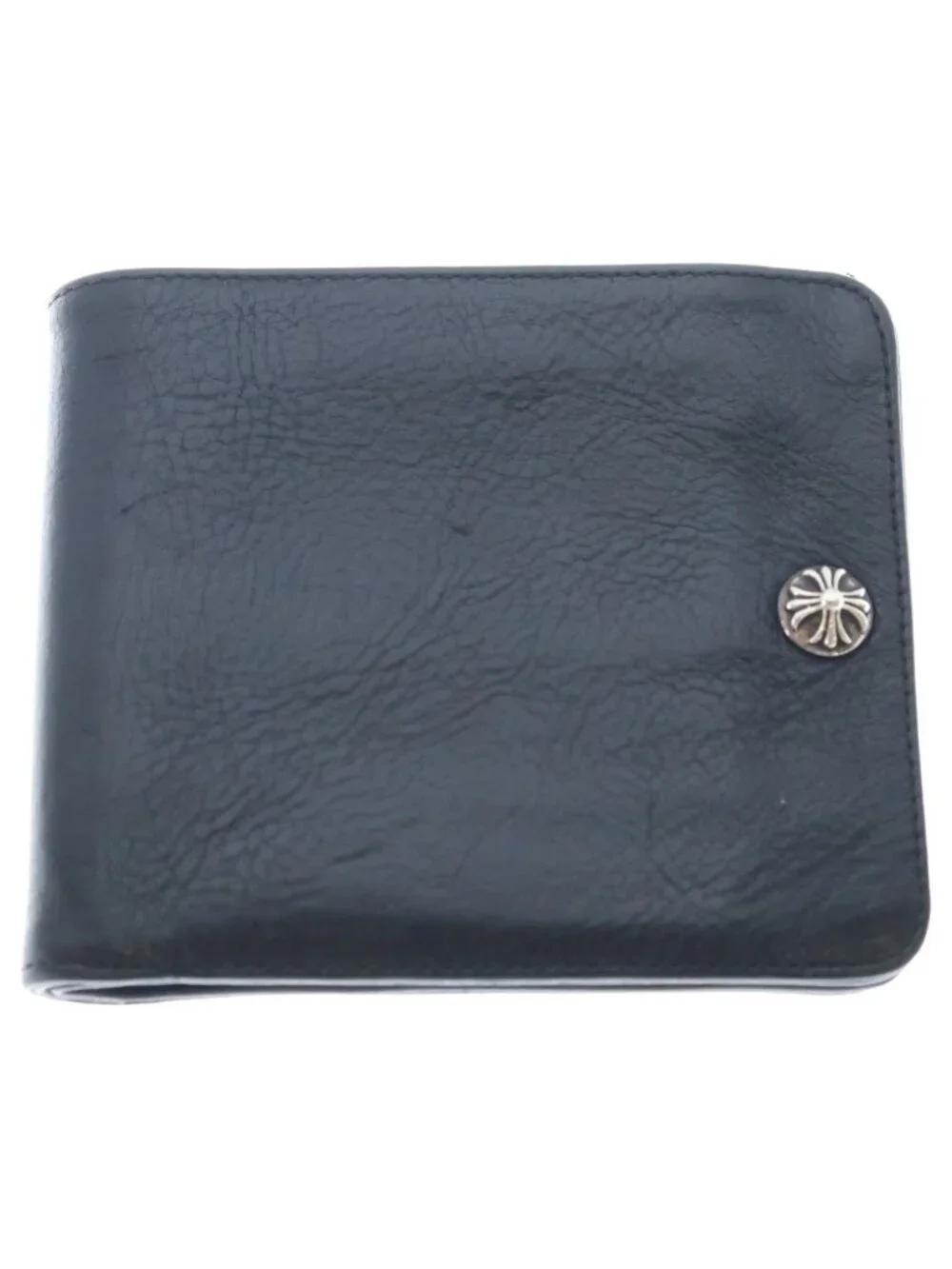 Chrome Hearts 1 Snap Cross Ball Button Leather Wallet Black